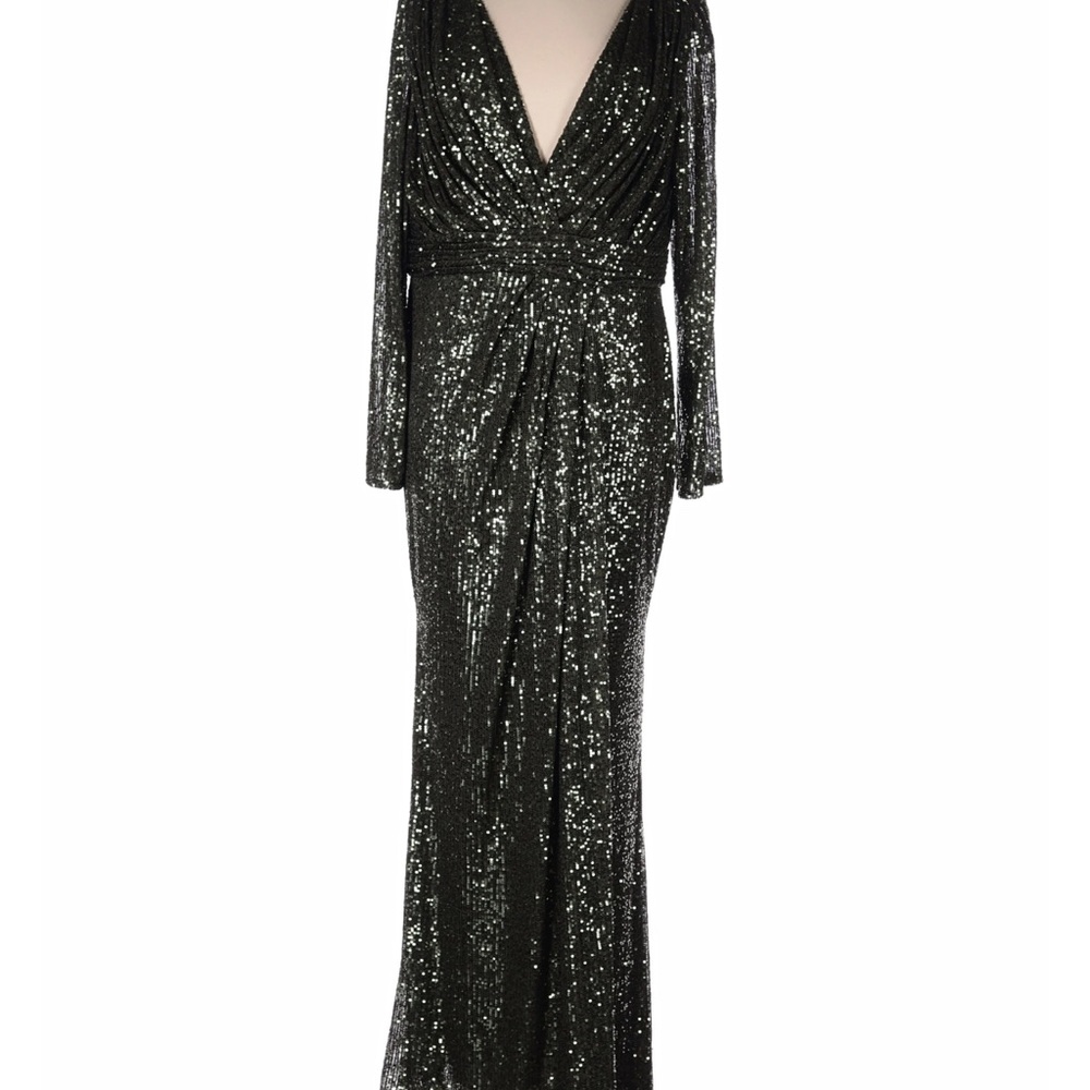 Mac Duggal Black Sequin Long Sleeve Gown
